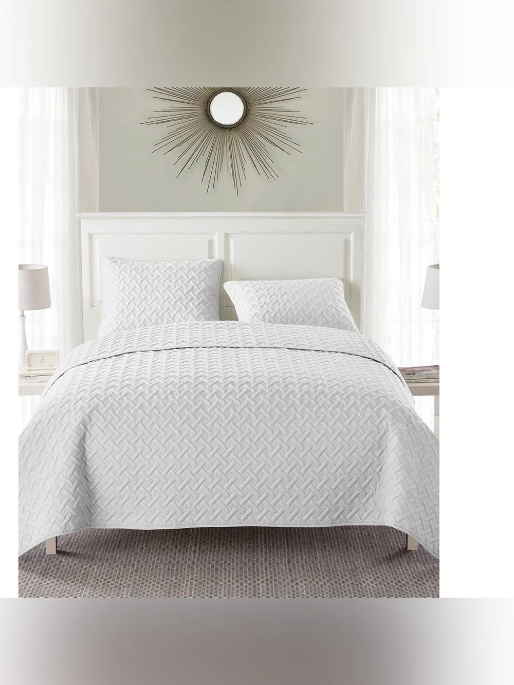 King Bed White Quilt Set 3 Piece